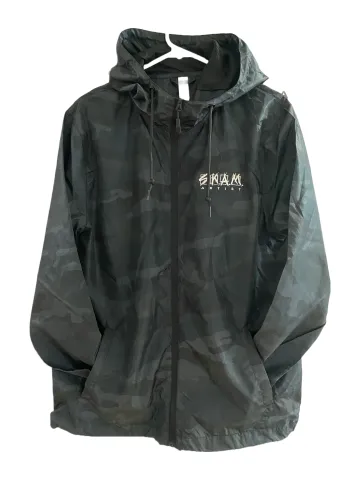 Blue Camo Embroidered Zip Windbreaker with Hood