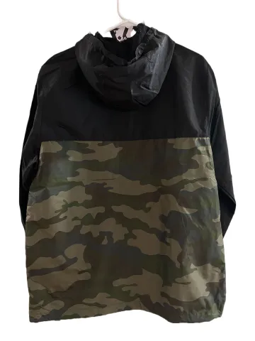 Black and Green Camo Embroidered Zip Windbreaker with Hood
