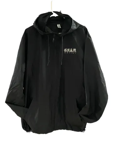 FRONT EMBROIDERED - Black Hooded Windbreaker