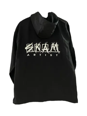 BACKSIDE LOGO- Black Hooded Windbreaker