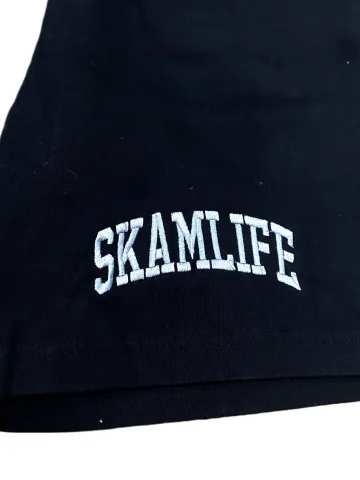 Black with Grey Embroidered SKAMLIFE Shorts